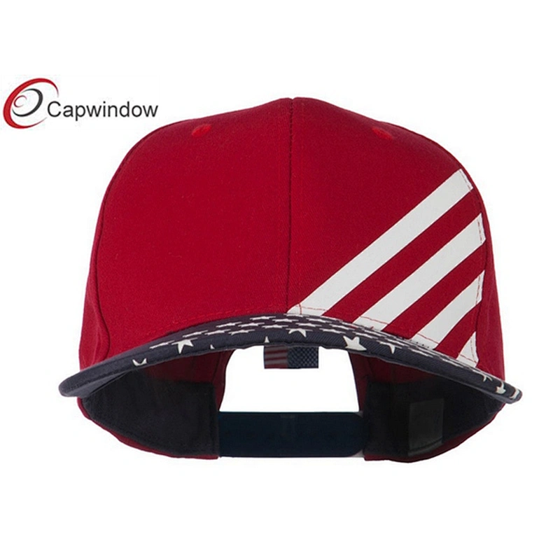 Red Cotton Twill Flat Bill Snapback USA Flag Cap