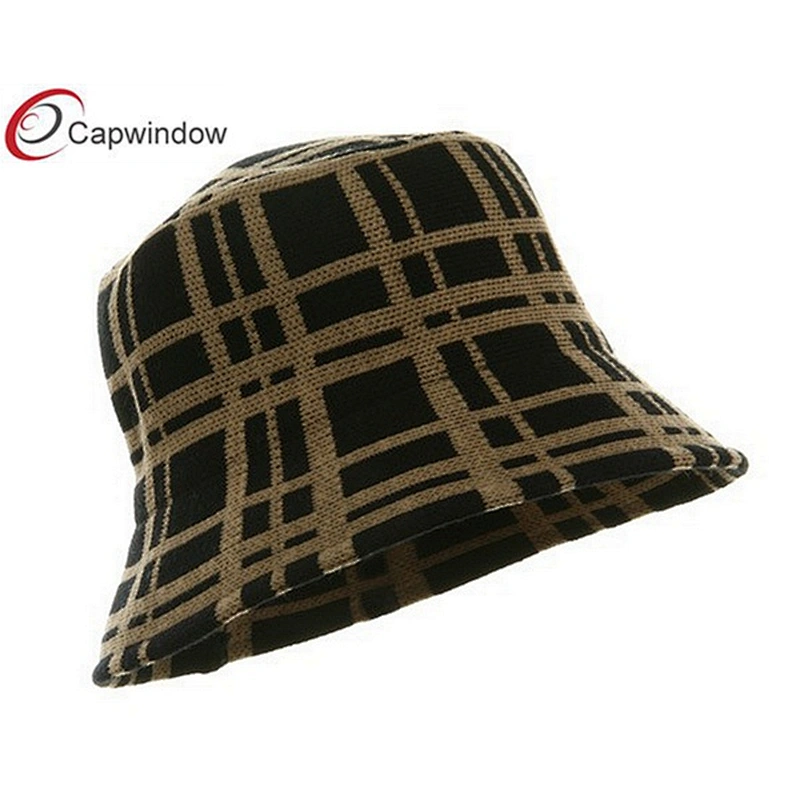 Black Khaki Plaid Winter Bucket Hat