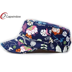 Allover Printed Flower Military Baseball Hats Made In Washed Canvas Fabric