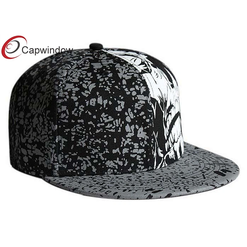 Allover White Printing Fitted Baseball Hats With Elastic Sweatband