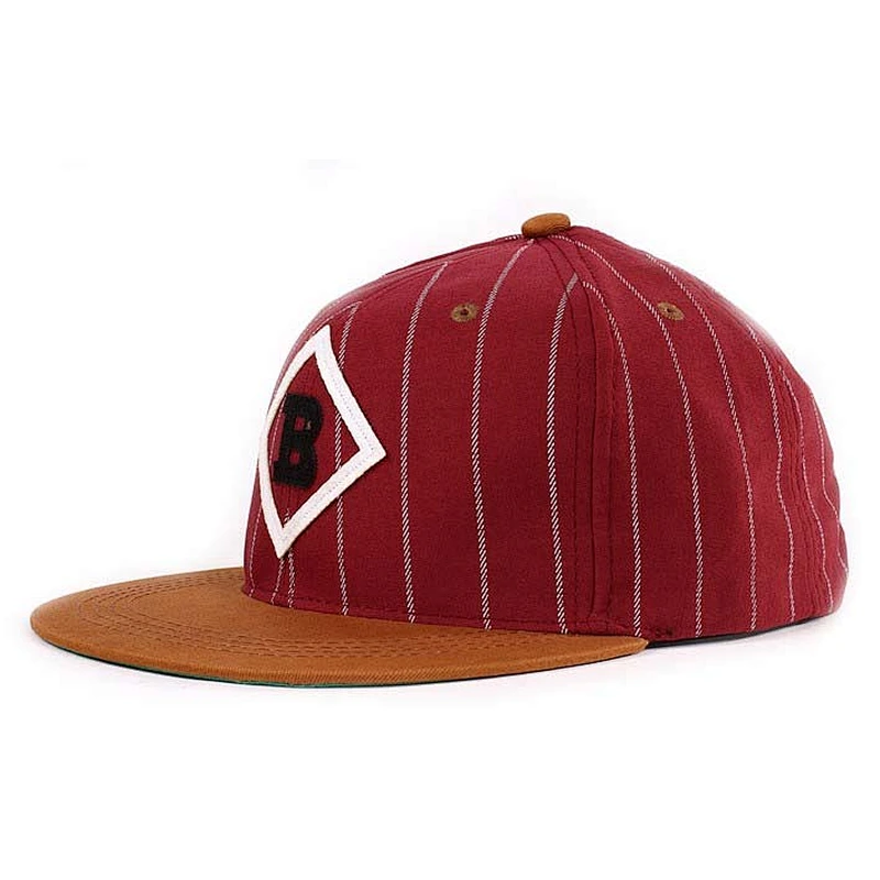 White Strip Fabric Snapback Cap With Brown Peak 01002