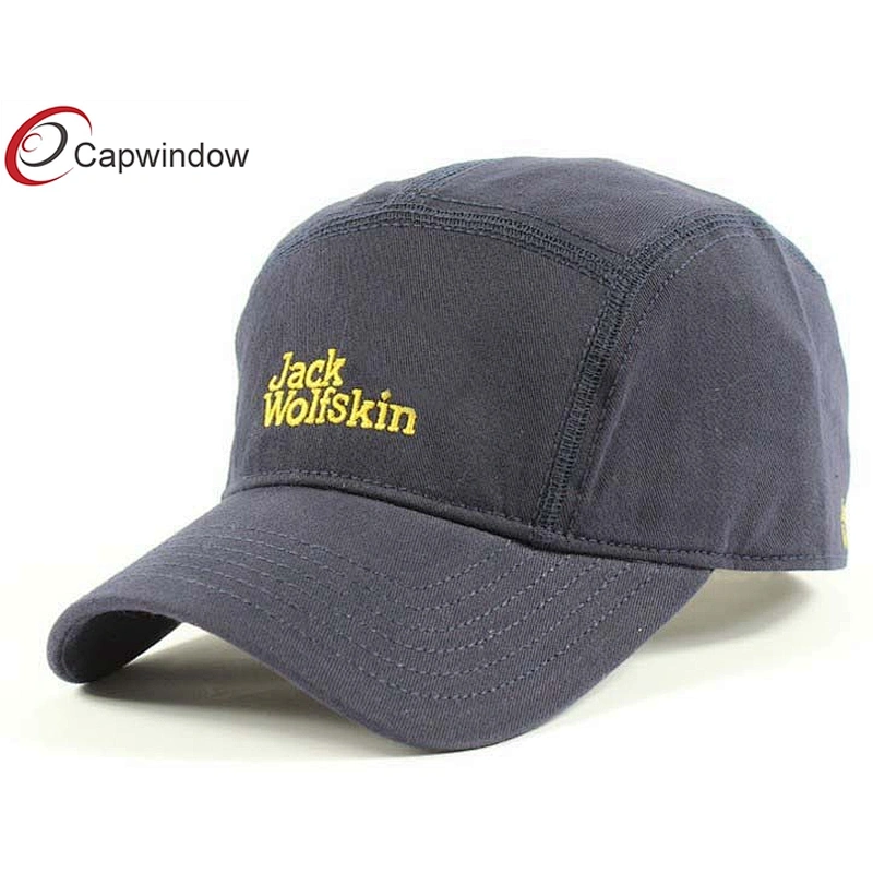 Stone Washed Heavy Brushed 5 Panel Camper Cap With Yellow On Front