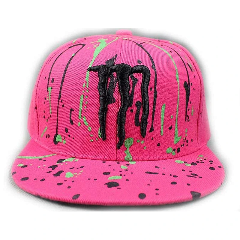 Colored Raindrop Printing Flat Brim Baseball Hats With 3D Embroidery