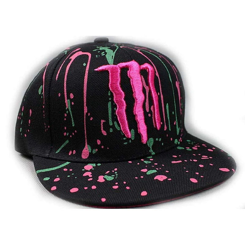 Colored Raindrop Printing Flat Brim Baseball Hats With 3D Embroidery
