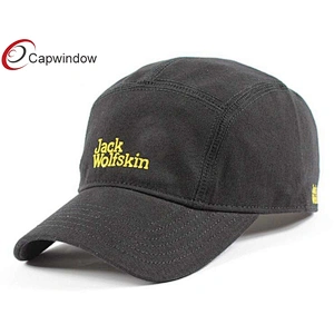 Stone Washed Heavy Brushed 5 Panel Camper Cap With Yellow On Front