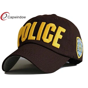 Police 3D Embroidery Cotton Baseball Caps With Woven Label Embroidery On Side