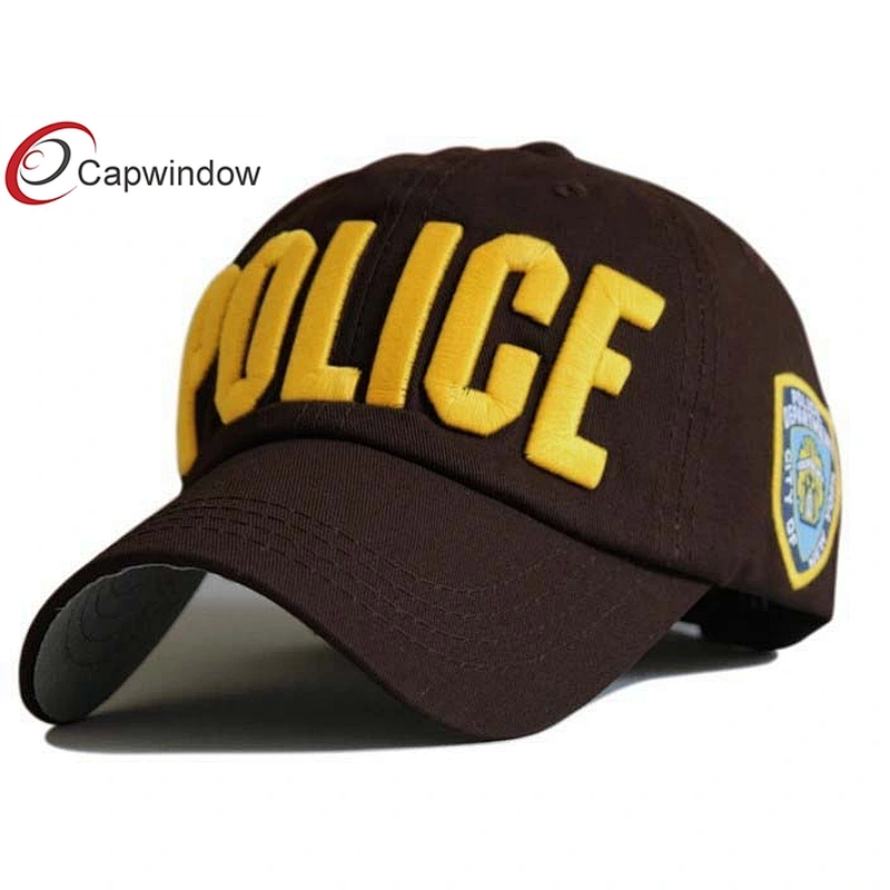 Police 3D Embroidery Cotton Baseball Caps With Woven Label Embroidery On Side