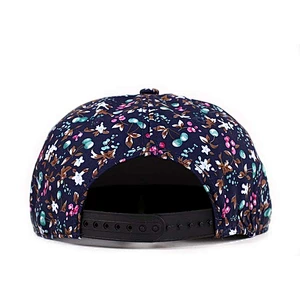 Allover Flower Pattern Printing Fitted Baseball Hats With Flat Embroidery On the Crown