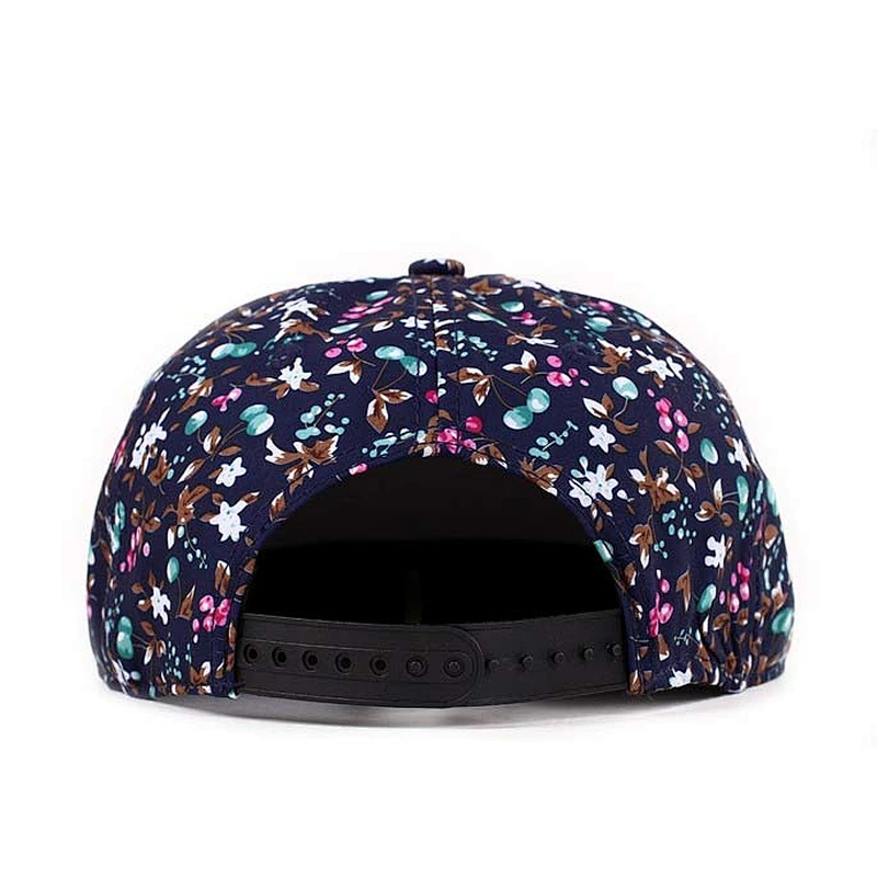 Allover Flower Pattern Printing Fitted Baseball Hats With Flat Embroidery On the Crown