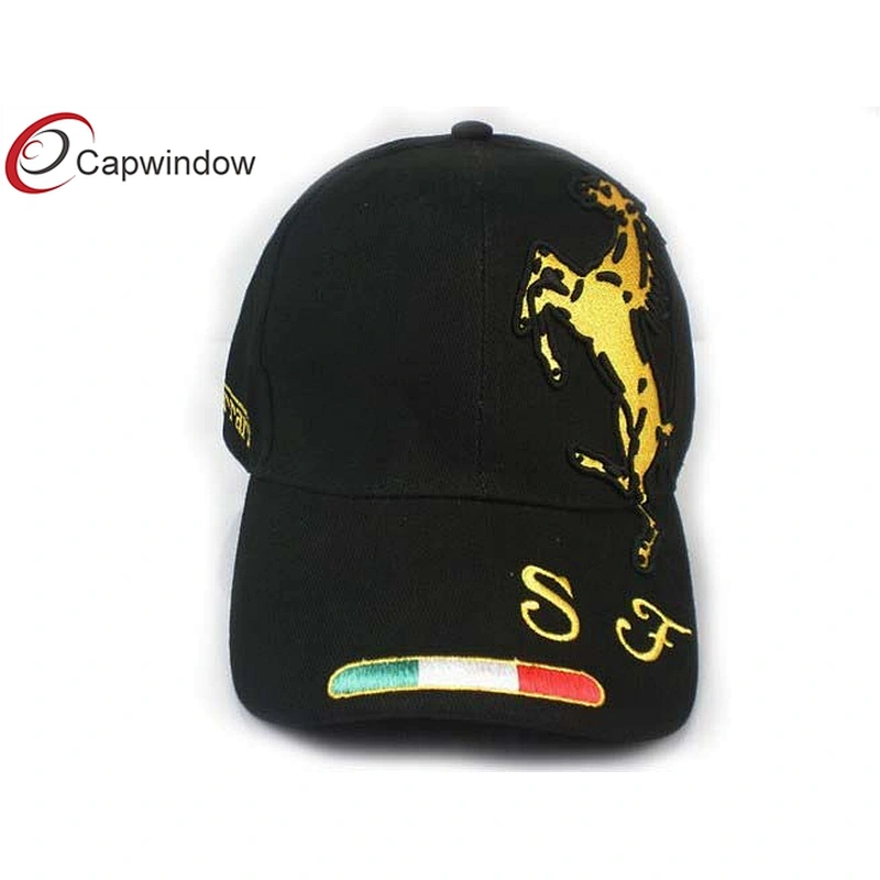 F1 Horse 3D Embroidery Black Racing Baseball Caps With Metal Buckle Closure