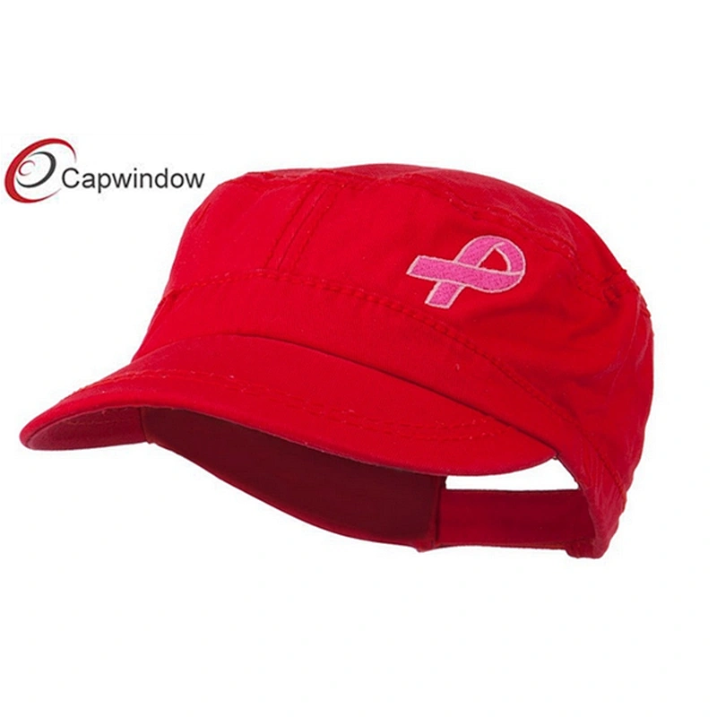 Red Breast Cancer Embroidered Colorful Washed Military Cap