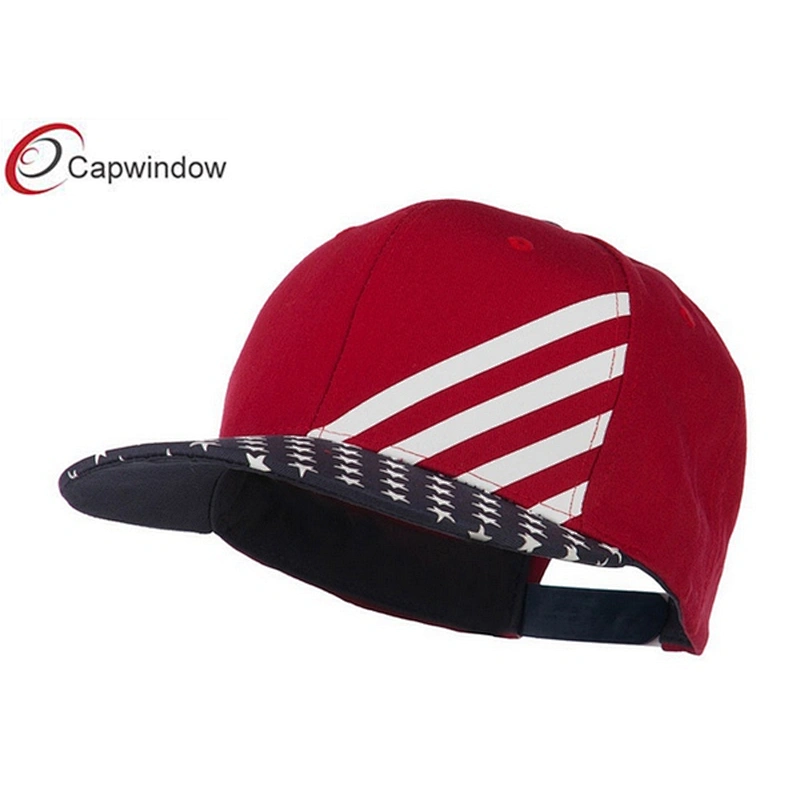 Red Cotton Twill Flat Bill Snapback USA Flag Cap