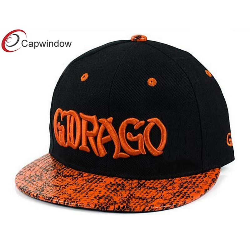 3D Embroidery Logo Hip Hop Baseball Caps With Snake Skin Leather Beak