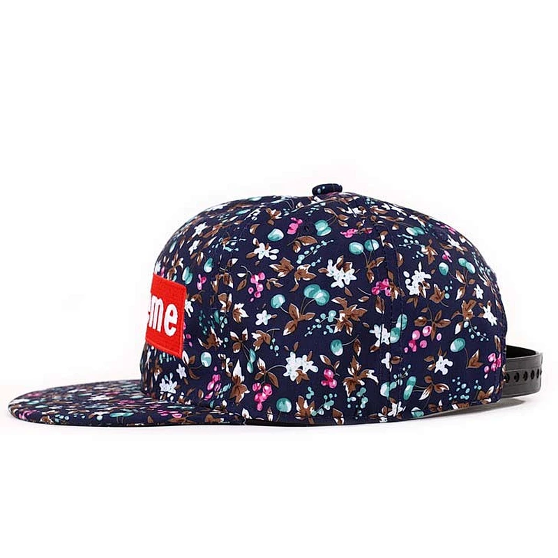 Allover Flower Pattern Printing Fitted Baseball Hats With Flat Embroidery On the Crown