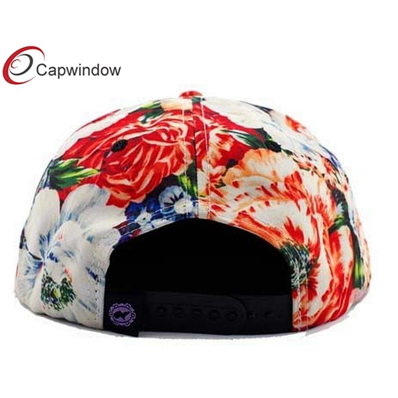 Red Peony Flower Printing Custom Strapback Hats With 3D Embroidery
