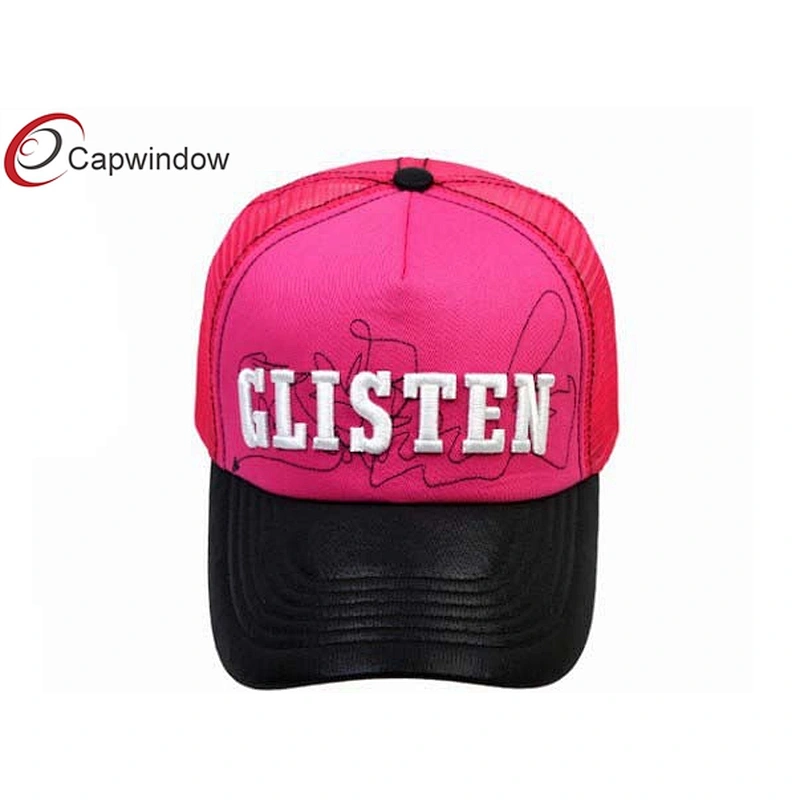 Cherry Red 3D Embroidery Logo Trucker Mesh Caps With Multi Spandex Fabric