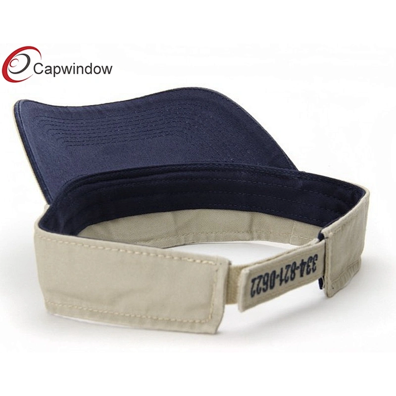 Flat Embroidery Tennis Sun Visor With Woven Label Sandwich On Beak
