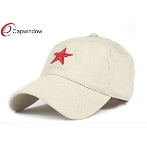 Stone Washed Heavy Brushed Golf Baseball Hats With Red Star Embroidery