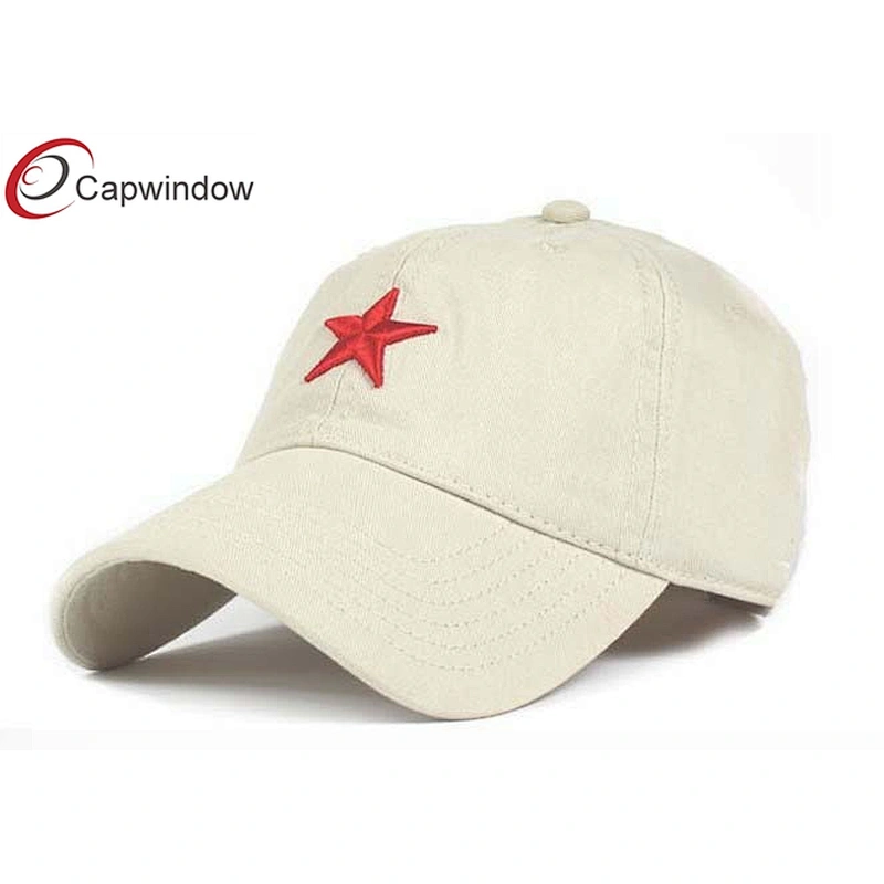 Stone Washed Heavy Brushed Golf Baseball Hats With Red Star Embroidery