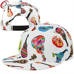 Casual Friday Snapback Adjustable Hat of White Ukuleles with Sublimated Graphics