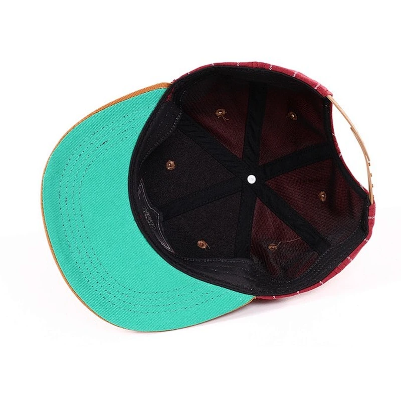 White Strip Fabric Snapback Cap With Brown Peak 01002