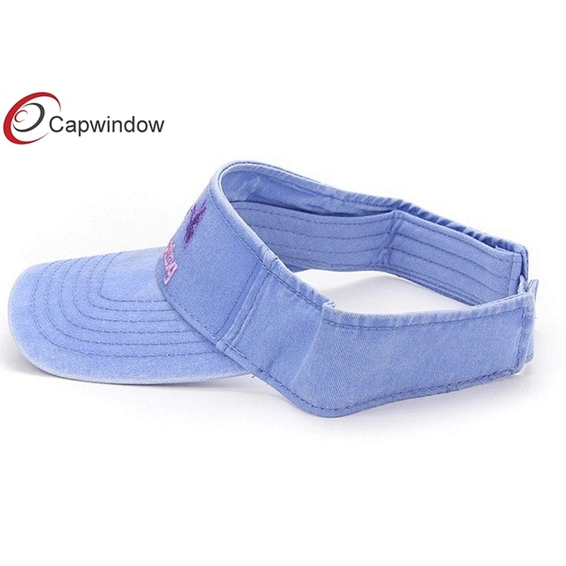 Butterfly Flat Embroidery Tennis Sun Visor With Washed Denim Fabric