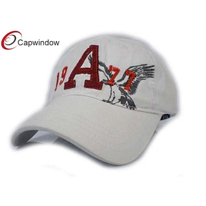 Stone Washed Heavy Cotton Twill Golf Baseball Hats With Printed Hawk Pattern