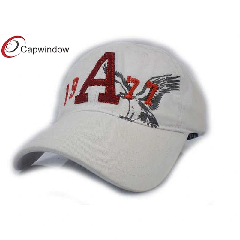 Stone Washed Heavy Cotton Twill Golf Baseball Hats With Printed Hawk Pattern