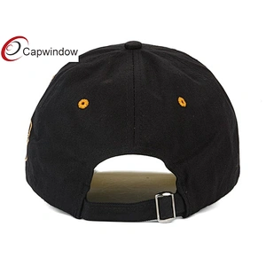 Gold 3D Embroidery Cotton Baseball Caps With Stone Washed Fabric