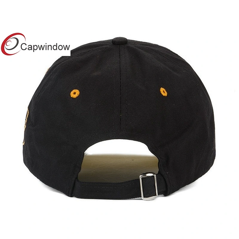 Gold 3D Embroidery Cotton Baseball Caps With Stone Washed Fabric