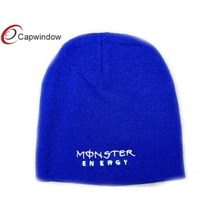 100% Acrylic Beanie Winter Hats With Flat Embroidery Logo On Front