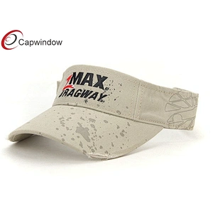 Flat Embroidery and Printing Tennis Sun Visor With Stone Washed Cotton Twill