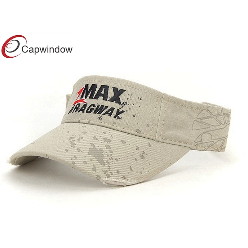 Flat Embroidery and Printing Tennis Sun Visor With Stone Washed Cotton Twill