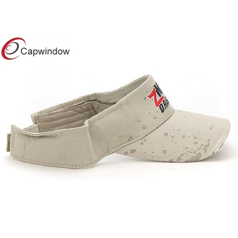 Flat Embroidery and Printing Tennis Sun Visor With Stone Washed Cotton Twill