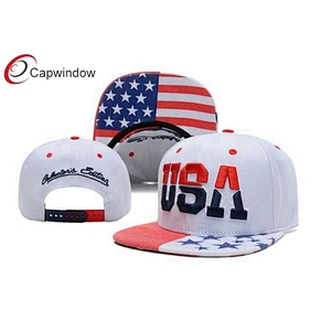 USA Flag Printing On Peak Snapback Baseball Cap With 3D Embroidery On The Crown