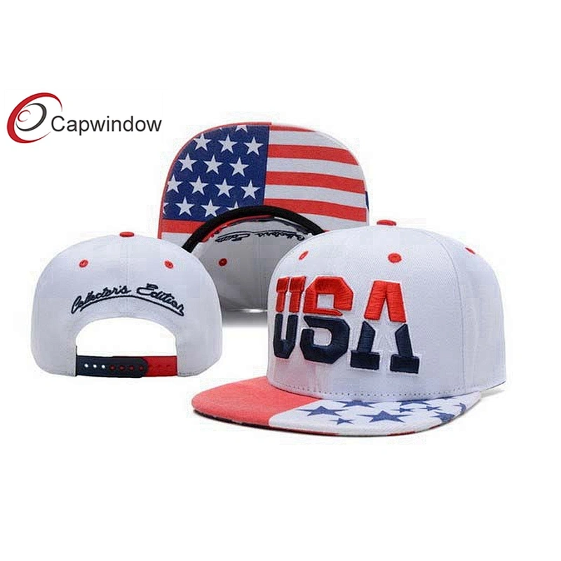 USA Flag Printing On Peak Snapback Baseball Cap With 3D Embroidery On The Crown