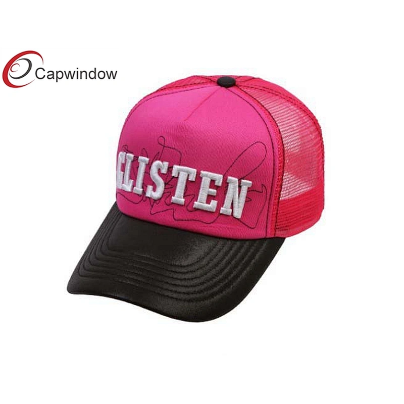 Cherry Red 3D Embroidery Logo Trucker Mesh Caps With Multi Spandex Fabric