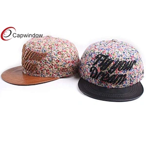 3D Embroidery Snapback Baseball Cap With Allover Plain Leather On Beak