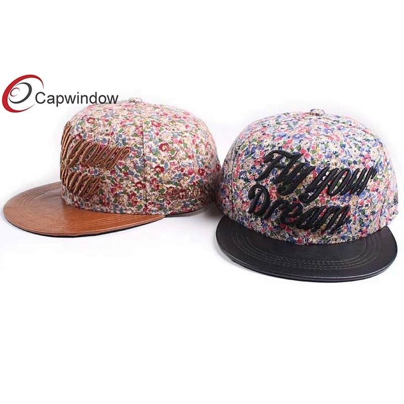 3D Embroidery Snapback Baseball Cap With Allover Plain Leather On Beak