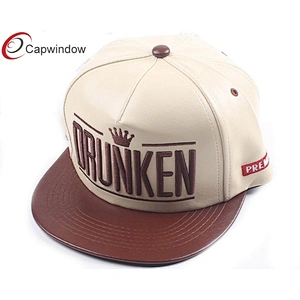 5 Panel Gold Embroidery Custom Strapback Cap With PVC Leather