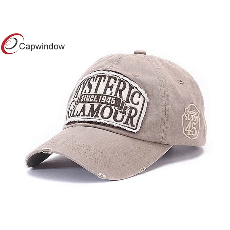 Heavy Brushed Golf Baseball Hats With GLAMOUR Washed Applic Embroidery