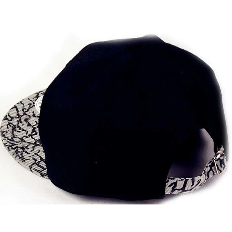 Black Printing Pattern Flat Brim Baseball Hats With 3D Embroidery
