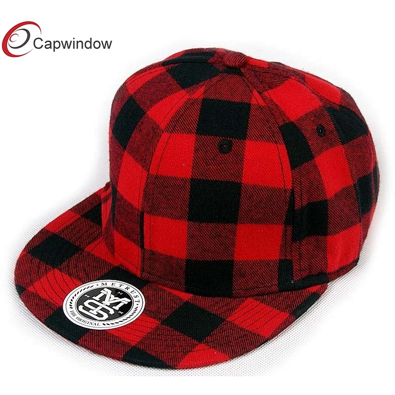 Red Checks Brushed Wool Baseball Caps With A Sticker On Peak