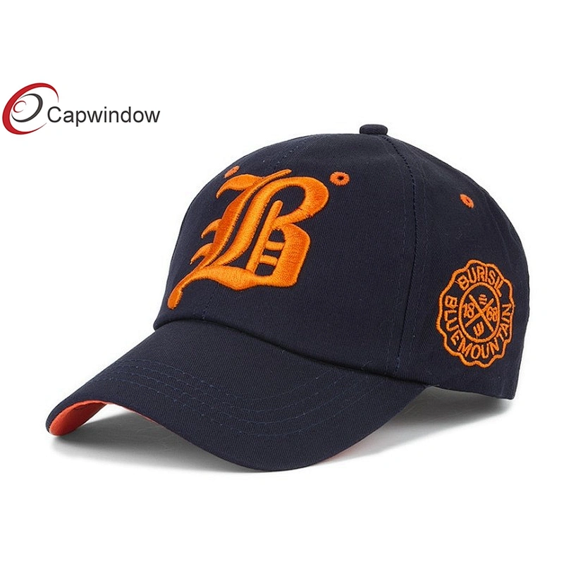 Gold 3D Embroidery Cotton Baseball Caps With Stone Washed Fabric