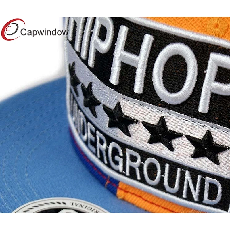 6 Panel In Different Color Flat Brim Baseball Hats With 3D Embroidery