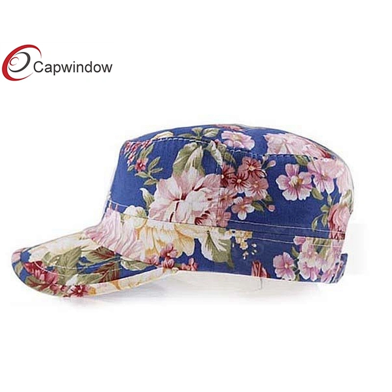 Allover Floral Printed Military Baseball Hats With Metal Buckle Closure