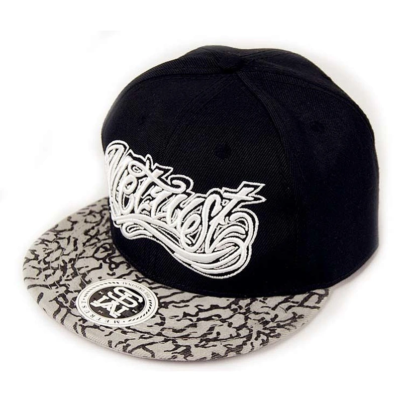 Black Printing Pattern Flat Brim Baseball Hats With 3D Embroidery