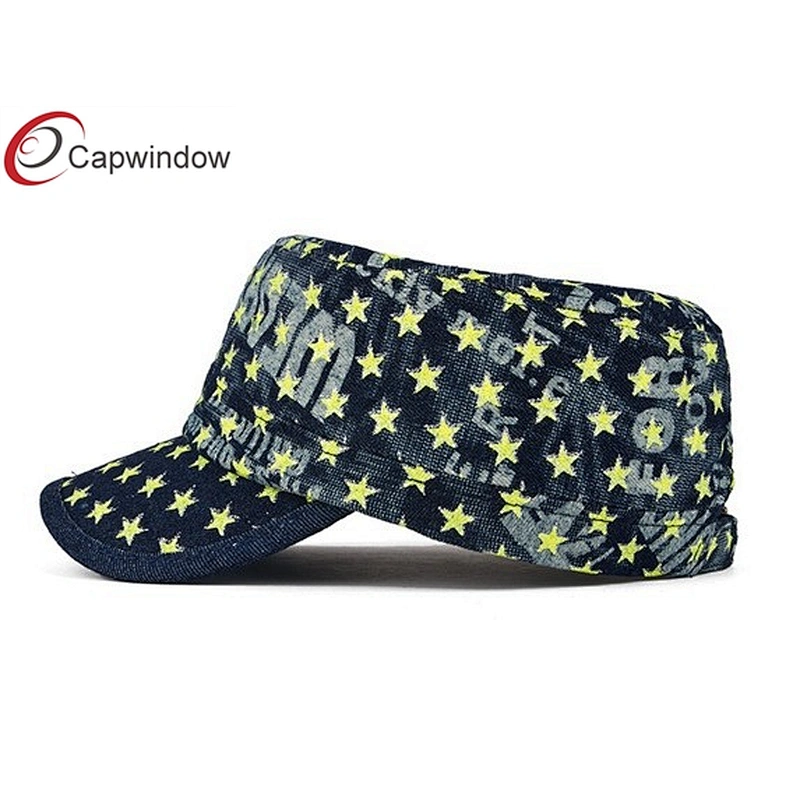 Allover Printed Star Military Baseball Hats Made In Washed Denim Fabric