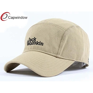 Stone Washed Heavy Brushed 5 Panel Camper Cap With Yellow On Front