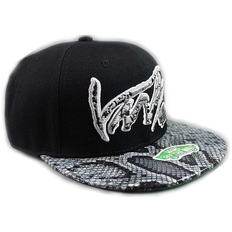 Snake 3D Embroidery Fitted Baseball Hats With Snake Skin Leather Beak